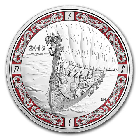 Канада 2018, 20 долларов, серебро. Скандинавские носовые фигуры кораблей. Путешествие викингов
