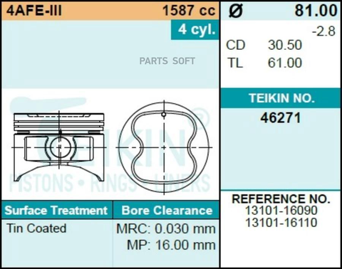 Поршень двигателя TEIKIN 46271 0.50 (4шт/упак)