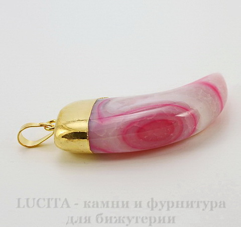 Подвеска Агат (тониров) "Клык" (цвет - бело-розовый) 59,6х22,5х12,4 мм №5