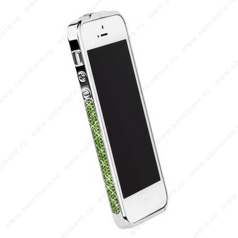 Бампер Newsh металлический для iPhone SE/ 5s/ 5C/ 5 со стразами салатовыми