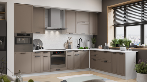 Кухня угловая Лорас 3.4 х 2.4 м белый / холст латте