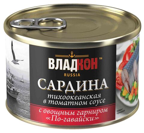 Сардина в т/с с овощами по-гавайски ж/б №6  ключ. 250гр ВЛАДКОН