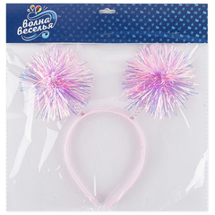 Ободок, Пушистые шарики, Розовый, Хамелеон, 1 шт.