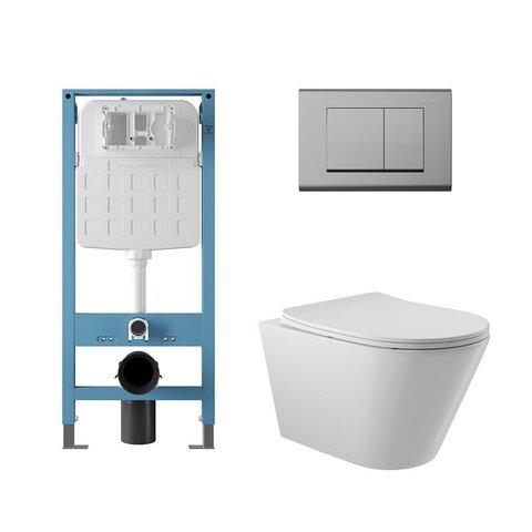 Aqueduto AQDS358T AQD комплект: TECNICA Novo Система инсталляции для подвесного унитаза, QUADRADO Панель смыва, хром, CONE Tornado Унитаз подвесной 525*360 безободковый, Tornado, сиденье с микролифтом, белый глянцевый