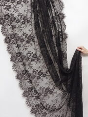 Кружево шантильи черное широкое неэластичное ширина 1,5 м купон 2.9 м