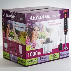 Блендер погружной 1000 Вт, 2 скор, стакан,венчик,измельчитель, Аксинья, КС-307В, чер