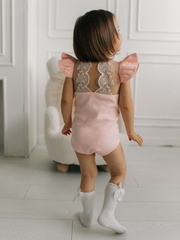 Боди c кружевной спинкой с коротким рукавом, Розовый