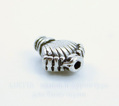 Бусина металлическая "Ракушка" 11х9 мм (цвет - античное серебро), 10 штук