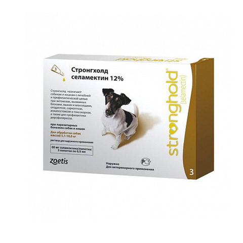 Стронгхолд для собак 5,1-10 кг 1 ПИПЕТКА 60 мг 0,5 мл 12% (05.2024)