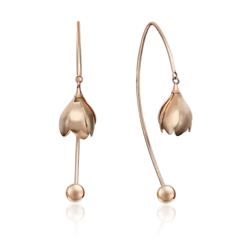 Оригинальные серьги ПОДСНЕЖНИКИ из золота 585 пробы