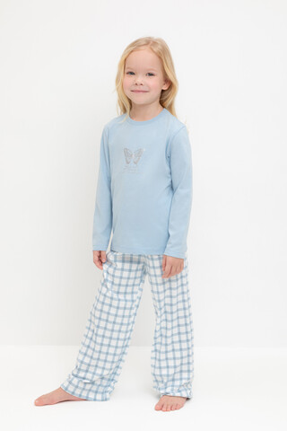 пижама  для девочки  К 1623/голубое стекло,клетка