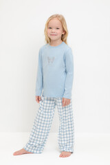 пижама  для девочки  К 1623/голубое стекло,клетка