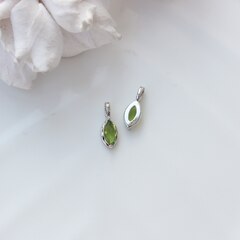Подвеска Маркиз со светло-зелёным фианитом, 14*5 мм, родий, П402