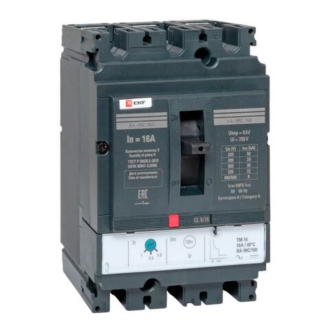 Выключатель автоматический в литом корпусе ВА-99C 160/16А 3P 35кА с термомагнитным расцепителем EKF