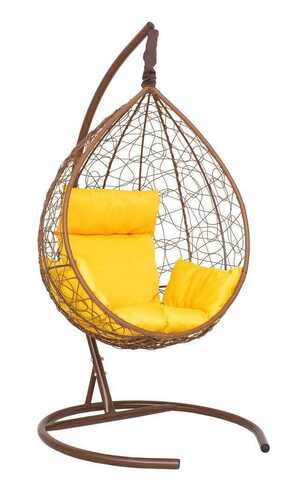 Подвесное кресло-кокон SEVILLA горячий шоколад, желтая подушка (Laura Outdoor)