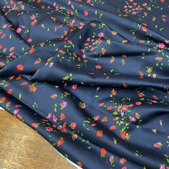 Ткань шелк атласный черный с  маленькими розами 1196