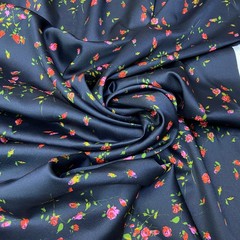 Ткань шелк атласный черный с  маленькими розами 1196