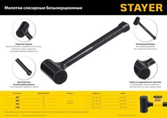 STAYER 40 мм, 450 г, цельнолитой безынерционный слесарный молоток, Professional (2042-450)