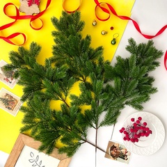 Еловая ветка искусственная, реалистичная, цвет темно-зеленый, 37-39 лапок, декор зимний, рождественский, ветка 41 см, набор 5 веток.