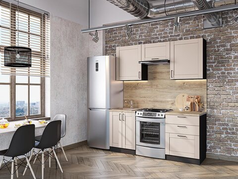 Прямая модульная кухня Лофт-05 Cream Silk - Graphite 2140*1800*600