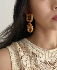 27087 -Серьги клипсы YSL из латуни с подвесками каплями, вставки жёлтое муранское стекло