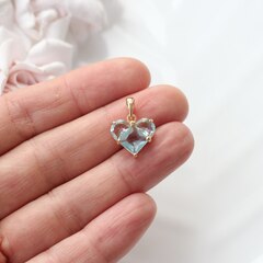 Подвеска Сердце с бледно-голубым фианитом, 14 мм, позолота, П512