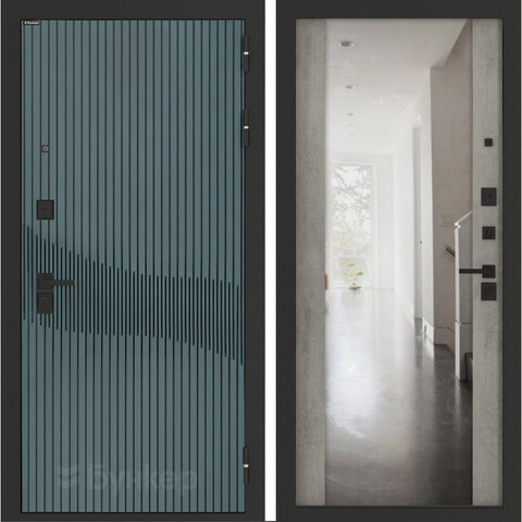 Входная металлическая дверь с зеркалом Бункер B-13 Веллюто верде / зеркало Макси ФЛЗ - 1 Бетон светлый