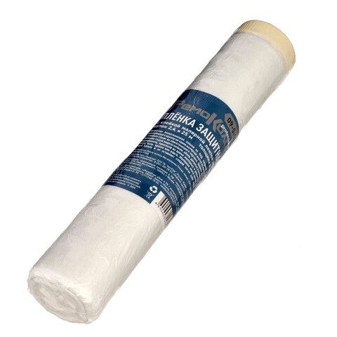 09-0-024 Пленка защитная с клейкой малярной лентой, прозрачная, HDPE, рулон 2,4х25м, толщина 8мкм РемоКолор