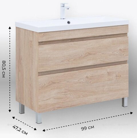 Aquanet 345807 Тумба с раковиной Нота new 100 напольная 2 ящ. цв.дуб светлый (345807)