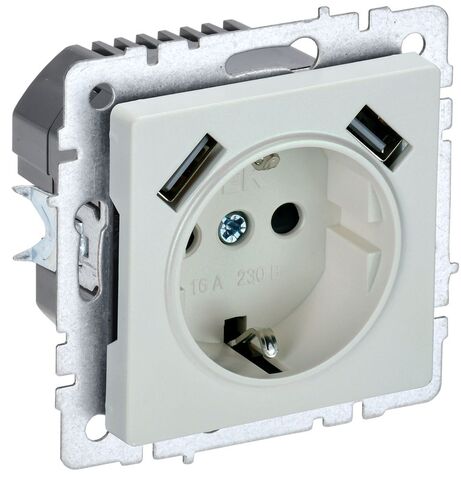 BRITE Роз. с з/к/ш 16А с USB A+A 3,1А РЮш10-2-БрЖ жемч. IEK