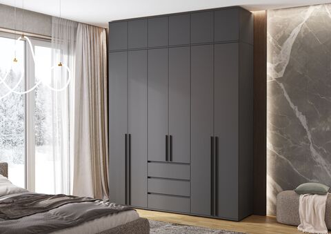 Норд Шкаф 6-ти ств. с антресолью (Графит, Графит)