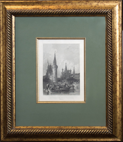 Альфред Дж.Викерс. Собор Василия Блаженного. Вид с Москвы-реки. Гравюра. Конец XIX века.