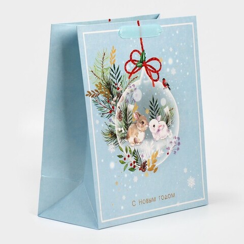 Пакет подарочный M вертикальный, «С Новым годом», 23*27*11 см (Д*В*Ш), 1 шт.