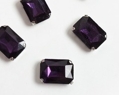 Стразы пришивные стекло в оправе "Прямоугольник", р. 18х13 мм, темно-сиреневый