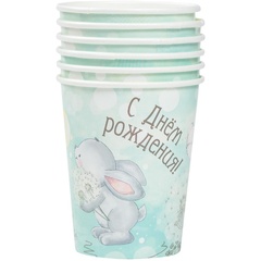Стаканы, С ДР Зайка, бумажный, 250 мл, 6 шт.