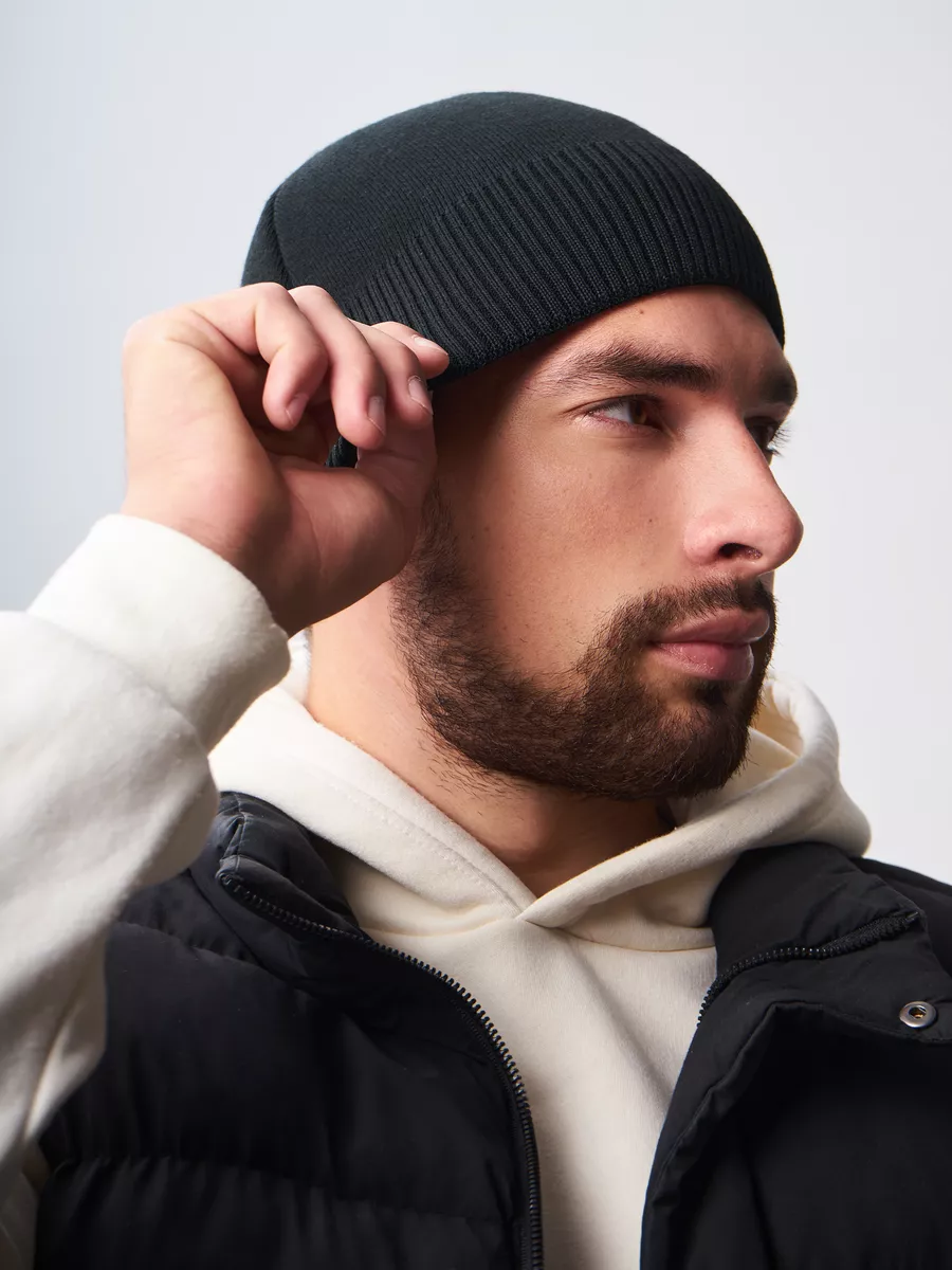 Шапка зимняя на флисе вязаная бини