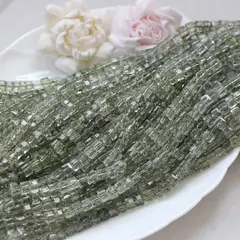 Хрусталь (стекло) граненный, кубик, серо-зелёный, 6 мм, 1 нить, К215