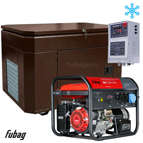 Бензиновый генератор в зимнем супер тихом кожухе с блоком АВР Fubag BS 7500 A ES/1400SSW RAL 8019