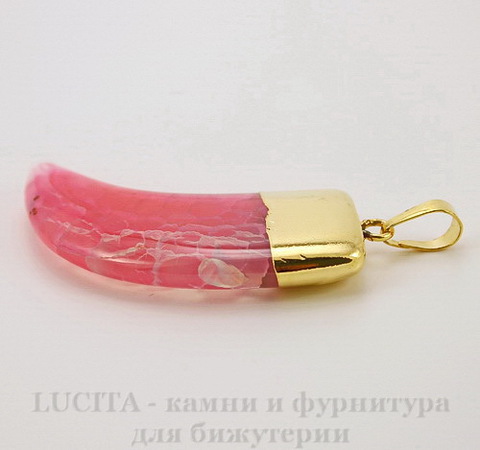Подвеска Агат (тониров) "Клык" (цвет - розовый) 58,1х21,8х7,7 мм №1
