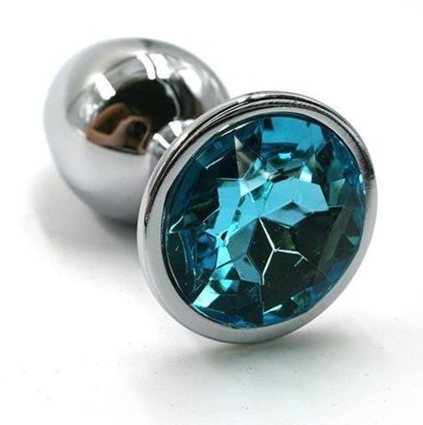 Серебристая алюминиевая анальная пробка с голубым кристаллом - 6 см. - Kanikule Kanikule anal plugs KL-AL005S