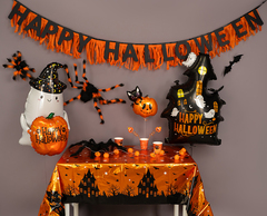 Гирлянда с мишурой Happy Halloween, Черный/Оранжевый