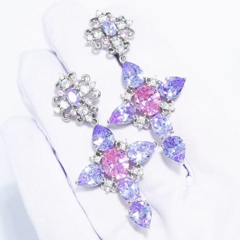 Серьги RUSSE | В сердце традиций из серебра 925 пробы с розовыми и голубыми вставками