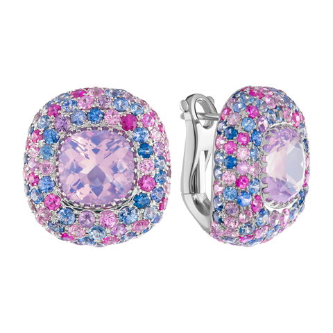 Серьги с Лавандовым Кварцем и Цветными Сапфирами, E0040-4/55