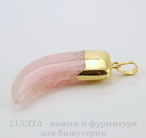 Подвеска Агат (тониров) "Клык" (цвет - бледно-розовый) 57,7х22,6х10,3 мм №14