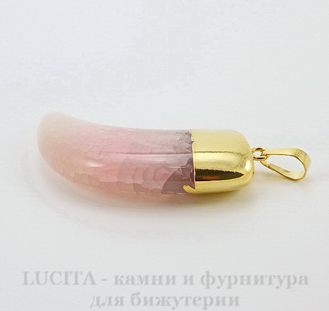 Подвеска Агат (тониров) "Клык" (цвет - бледно-розовый) 57,7х22,6х10,3 мм №14