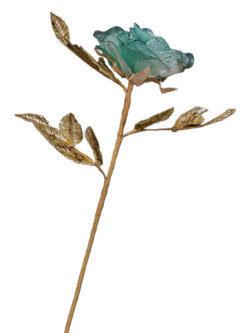 Веточка с розой 30х48см ChristmasDeLuxe голубая с зеленым