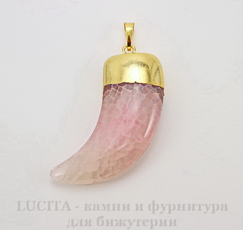 Подвеска Агат (тониров) "Клык" (цвет - бледно-розовый) 57,7х22,6х10,3 мм №14