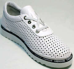 Спортивные женские туфли без каблука на шнурках летние Evromoda 215.314 All White.