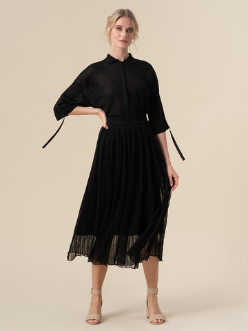 Женская двухслойная юбка черного цвета из вискозы - фото 2