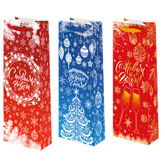 Пакет подарочный под бутылку, С Новым годом, МИКС, 15*36*8 см (Д*В*Ш)